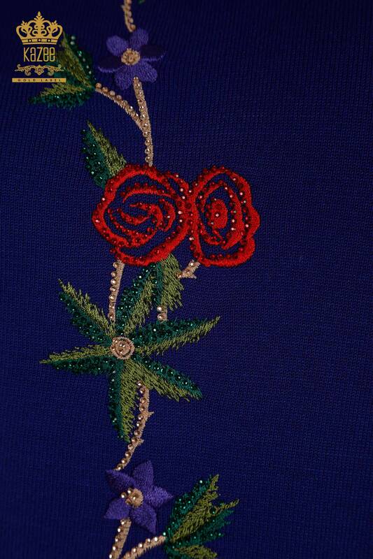 Pulover de tricotaj pentru femei cu ridicata - cu model de trandafiri - Saks - 16285 | KAZEE