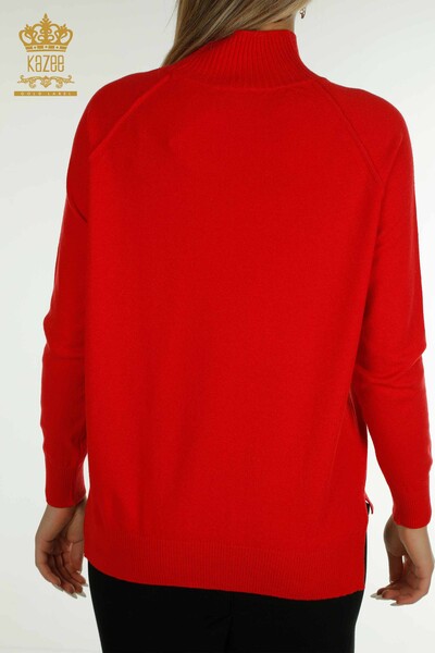 Pulover de tricotaj de damă cu ridicata - De Bază - roșu - 30757 | KAZEE - Thumbnail
