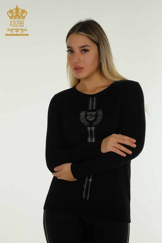 Tricotaj cu ridicata pentru femei Pulover - Decolteu - Negru - 30457 | KAZEE