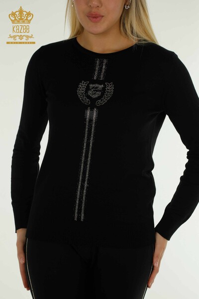 Tricotaj cu ridicata pentru femei Pulover - Decolteu - Negru - 30457 | KAZEE - Thumbnail