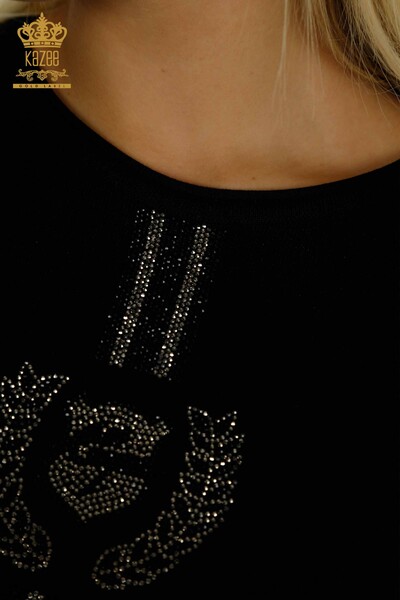 Tricotaj cu ridicata pentru femei Pulover - Decolteu - Negru - 30457 | KAZEE - Thumbnail