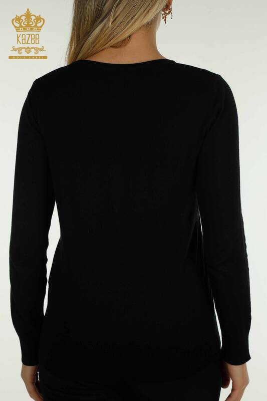 Tricotaj cu ridicata pentru femei Pulover - Decolteu - Negru - 30457 | KAZEE