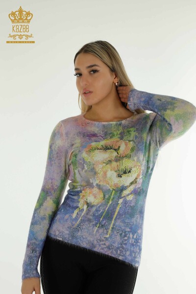 Pulover de tricotaje pentru femei cu ridicata - Brodat cu piatra - Digital - 40026 | KAZEE - Thumbnail