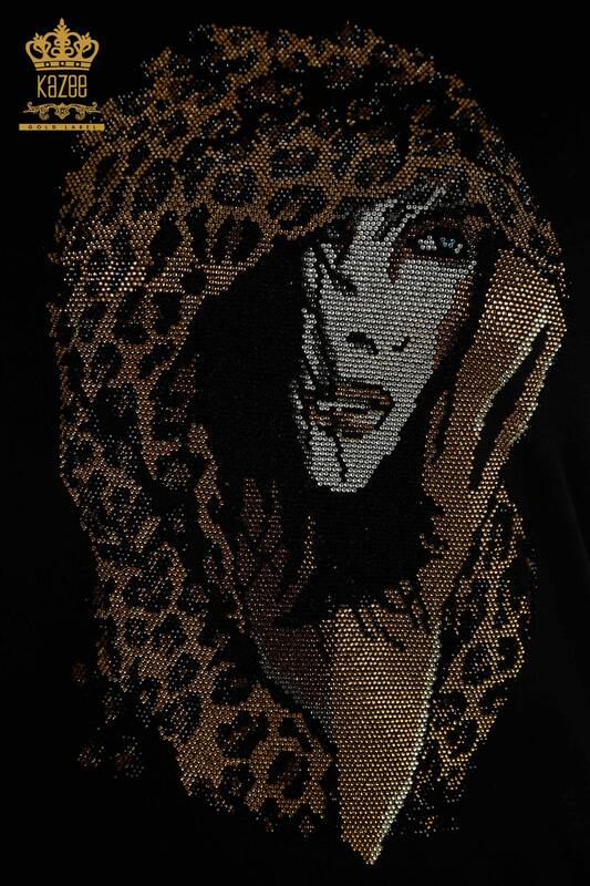 Pulover de tricotaj de damă cu ridicata - Figurad - Negru - 30102 | KAZEE