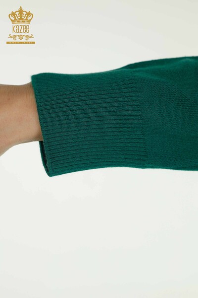 Pulover de tricot de damă cu ridicata - Figurat - Verde - 30102 | KAZEE - Thumbnail