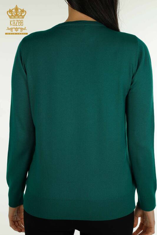 Pulover de tricot de damă cu ridicata - Figurat - Verde - 30102 | KAZEE