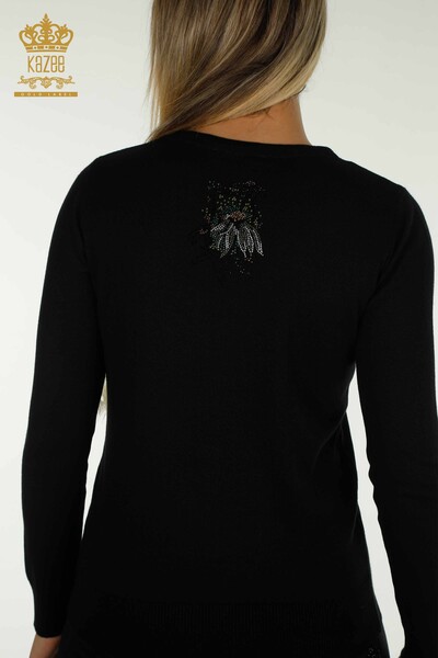 Pulover de tricotaje pentru femei cu ridicata - cu Flori brodate - negru - 30612 | KAZEE - Thumbnail