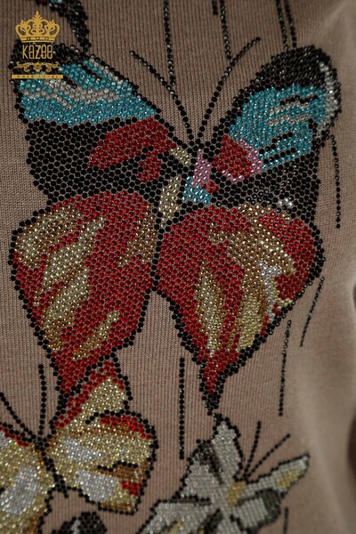 En-gros Tricotaj pentru femei Pulover Fluture Brodat Mink - 30215 | KAZEE - Thumbnail