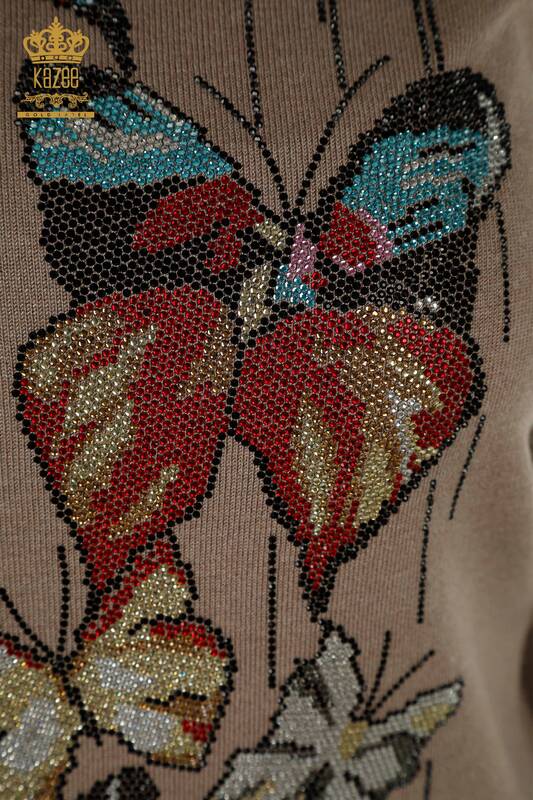 En-gros Tricotaj pentru femei Pulover Fluture Brodat Mink - 30215 | KAZEE