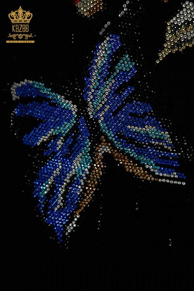 En-gros Tricotaj pentru femei Pulover Fluture Brodat Negru - 30215 | KAZEE - Thumbnail