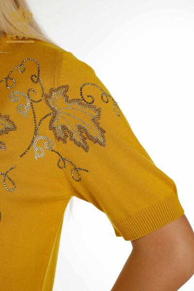 En-gros Tricotaj pentru femei Pulover Frunze Brodate Sofran - 30654 | KAZEE - Thumbnail