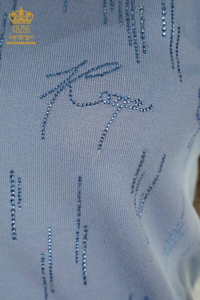 Tricotaj de damă cu ridicata Pulover cu guler înalt Albastru - 30599 | KAZEE - Thumbnail (2)