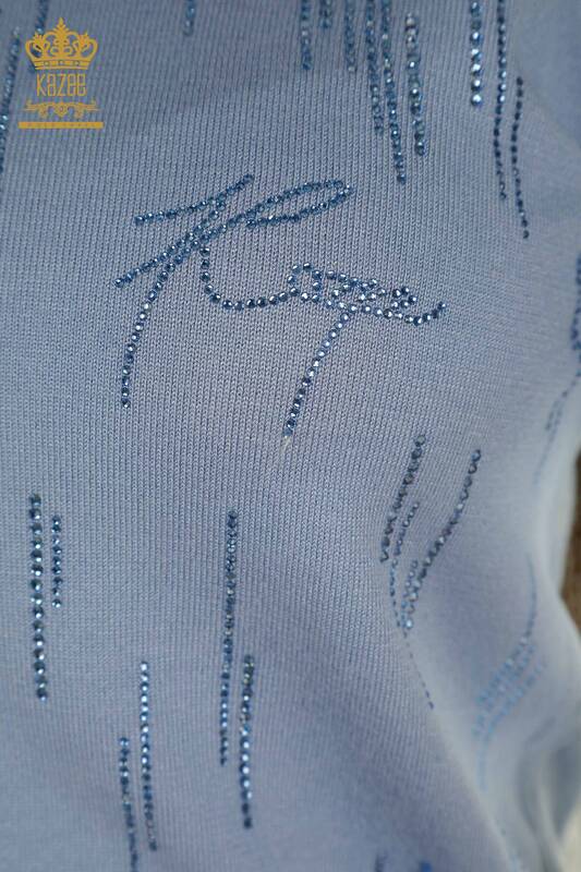 Tricotaj de damă cu ridicata Pulover cu guler înalt Albastru - 30599 | KAZEE