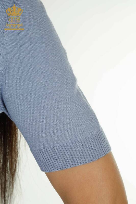 Tricotaj de damă cu ridicata Pulover cu guler înalt Albastru - 30599 | KAZEE