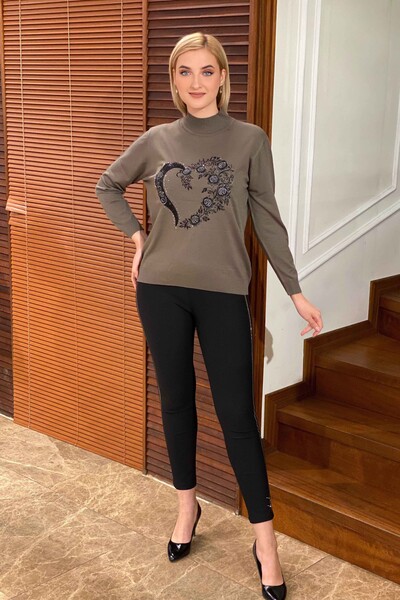 Tricotaj cu ridicata pentru femei Pulover cu guler înalt cu model - 16284 | KAZEE - Thumbnail