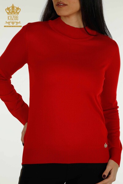 En-gros Tricotaj pentru femei Pulover - Guler Stand - De bază - Roșu - 30613 | KAZEE - Thumbnail