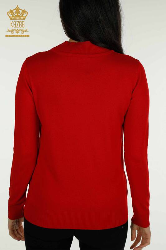 En-gros Tricotaj pentru femei Pulover - Guler Stand - De bază - Roșu - 30613 | KAZEE