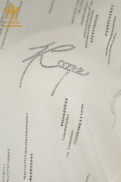 Pulover de tricotaj pentru femei cu ridicata - Guler stand - Ecru - 30599 | KAZEE - Thumbnail (2)