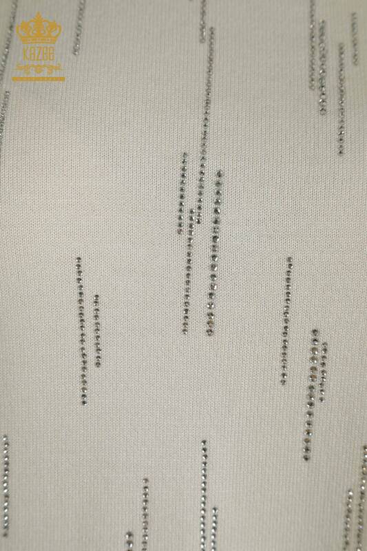 Pulover de tricotaj pentru femei cu ridicata - Guler stand - Ecru - 30599 | KAZEE