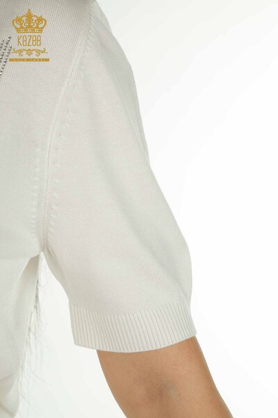 Pulover de tricotaj pentru femei cu ridicata - Guler stand - Ecru - 30599 | KAZEE - Thumbnail