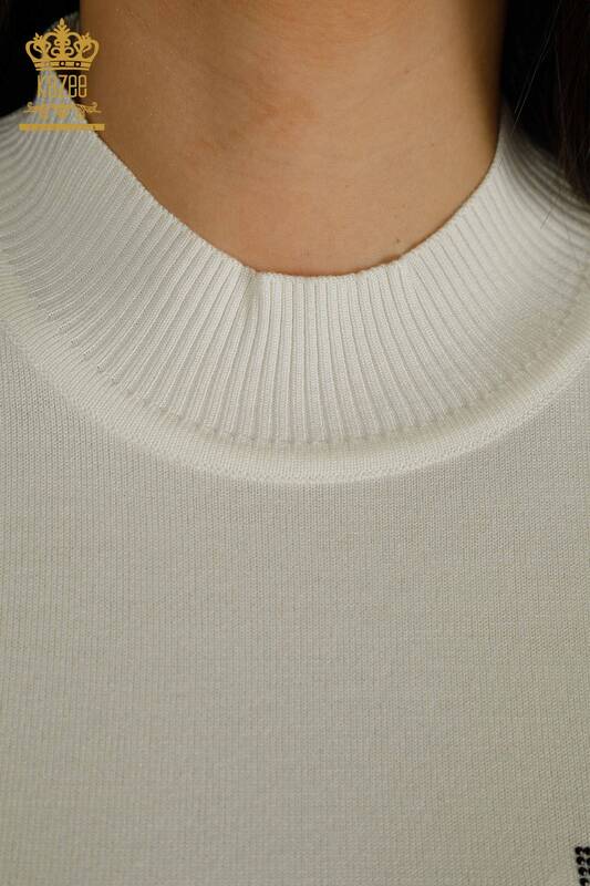 Pulover de tricotaj pentru femei cu ridicata - Guler stand - Ecru - 30642 | KAZEE