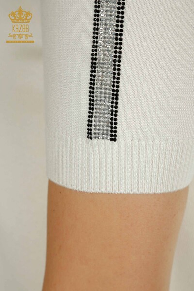 Pulover de tricotaj pentru femei cu ridicata - Guler stand - Ecru - 30642 | KAZEE - Thumbnail
