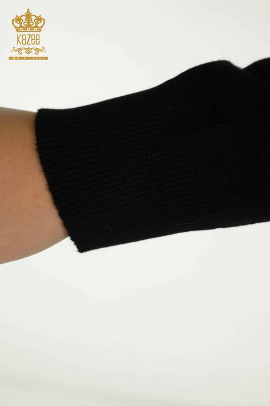 Pulover de tricotaj de damă cu ridicata - Guler stand - negru - 30454 | KAZEE