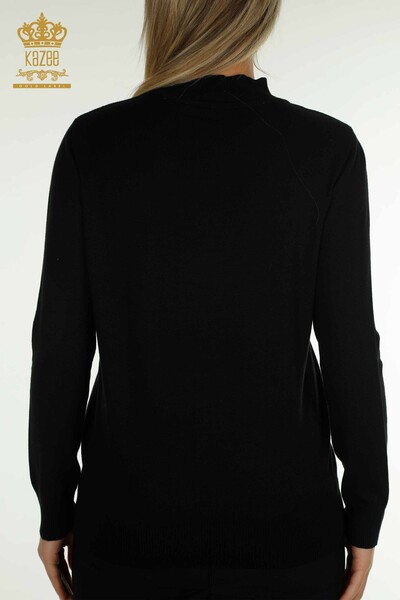 Pulover de tricotaj de damă cu ridicata - Guler stand - negru - 30454 | KAZEE - Thumbnail