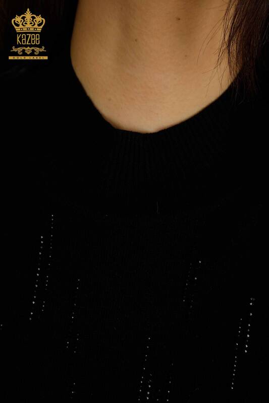Tricotaj cu ridicata pentru femei Pulover cu guler înalt Negru - 30599 | KAZEE