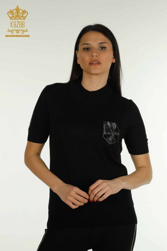 Tricotaj cu ridicata pentru femei Pulover Guler înalt Negru - 30642 | KAZEE
