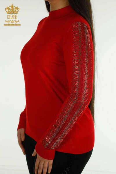 Tricotaj de damă cu ridicata Pulover guler înalt Roșu - 30564 | KAZEE - Thumbnail