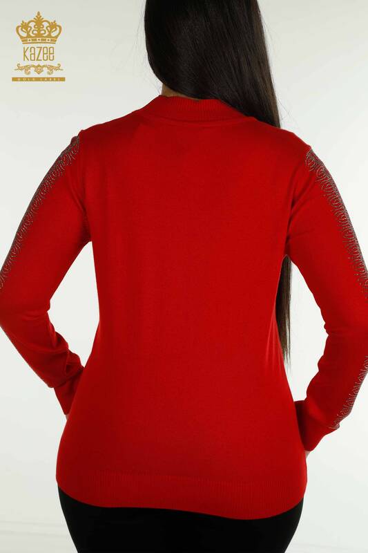 Tricotaj de damă cu ridicata Pulover guler înalt Roșu - 30564 | KAZEE