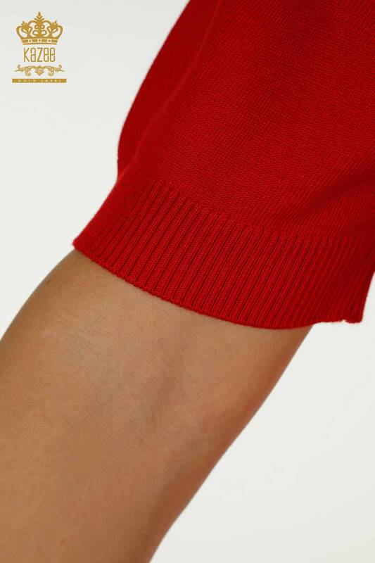 Pulover de tricotaj de damă cu ridicata - guler stand - roșu - 30670 | KAZEE