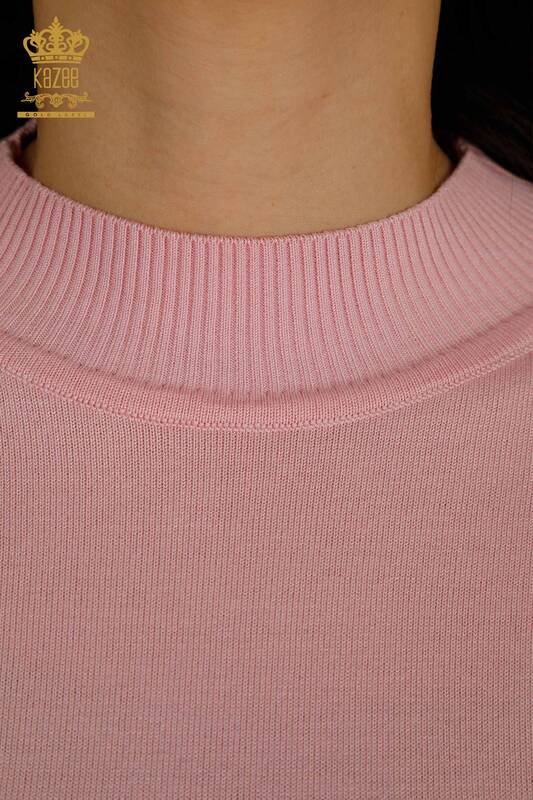 Tricotaj de damă cu ridicata Pulover cu guler înalt Roz de bază - 30613 | KAZEE