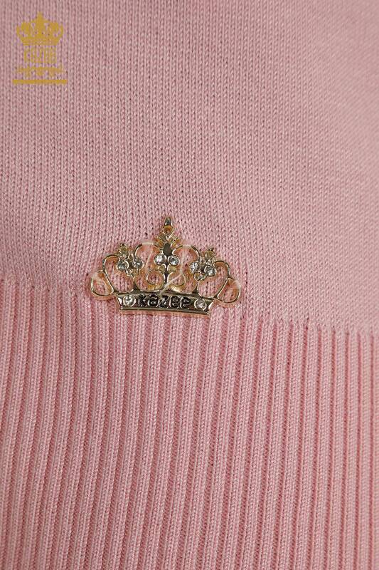 Tricotaj de damă cu ridicata Pulover cu guler înalt Roz de bază - 30613 | KAZEE