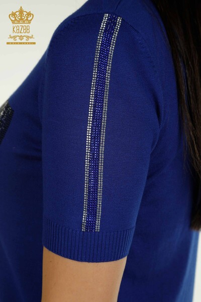 Pulover de tricotaj pentru femei cu ridicata - Guler stand - Saks - 30642 | KAZEE - Thumbnail