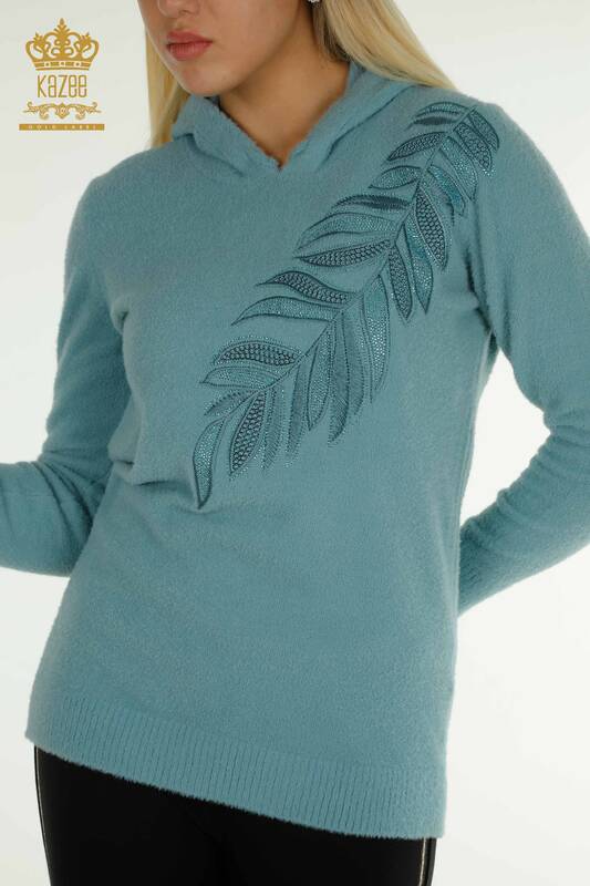 En-gros Tricotaj pentru femei Pulover - Cu glugă - Angora - Mentă - 40008 | KAZEE