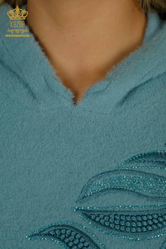 En-gros Tricotaj pentru femei Pulover - Cu glugă - Angora - Mentă - 40008 | KAZEE