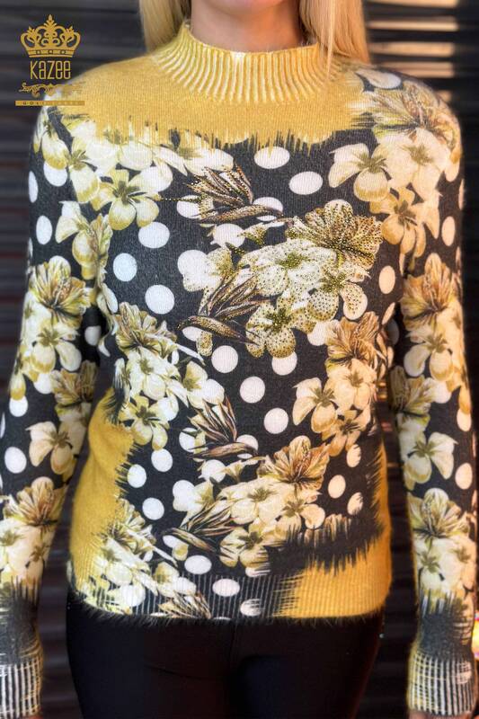 Pulover de tricotaje pentru femei cu ridicata - Imprimare digitala - Angora - Sofran - 18922 | KAZEE
