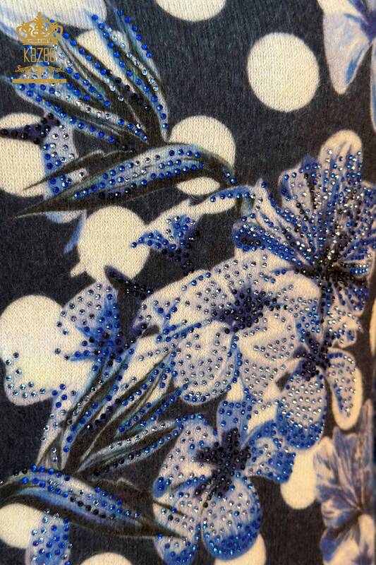 Pulover de tricotaj pentru femei cu ridicata - Imprimare digitala - Angora - Albastru - 18922 | KAZEE