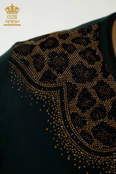 Pulover de tricot de damă cu ridicata - Leopard - Brodat cu piatră - Nefti - 30329 | KAZEE - Thumbnail