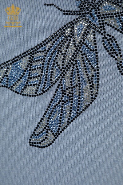 Pulover de tricotaj pentru femei cu ridicata - Libelulă Detailed - Albastru - 30650 | KAZEE - Thumbnail