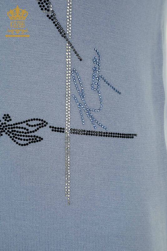 Pulover de tricotaj pentru femei cu ridicata - Libelulă Detailed - Albastru - 30650 | KAZEE