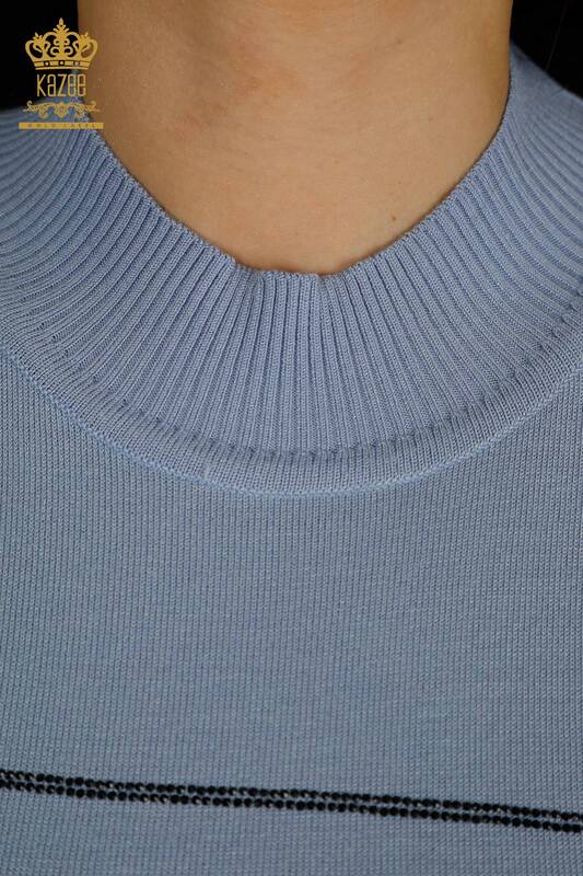 Pulover de tricotaj pentru femei cu ridicata - Libelulă Detailed - Albastru - 30650 | KAZEE