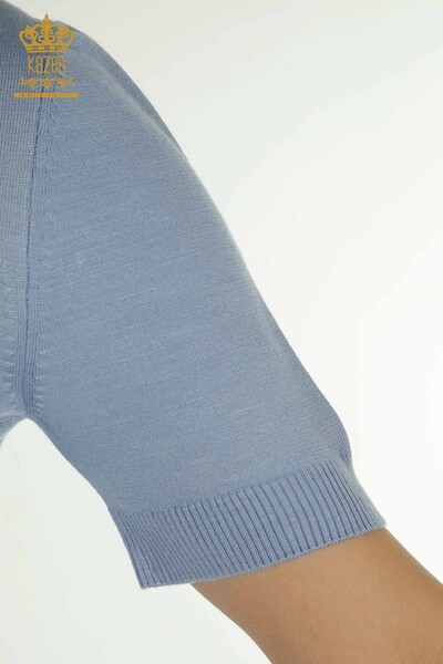 Pulover de tricotaj pentru femei cu ridicata - Libelulă Detailed - Albastru - 30650 | KAZEE - Thumbnail