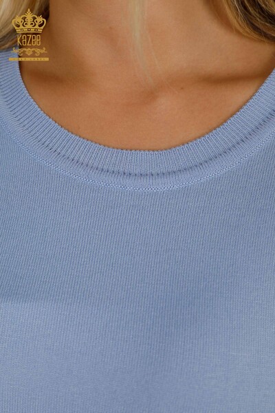 En-gros Tricotaj de damă Pulover - De bază - Cu Logo - Albastru - 11052 | KAZEE - Thumbnail
