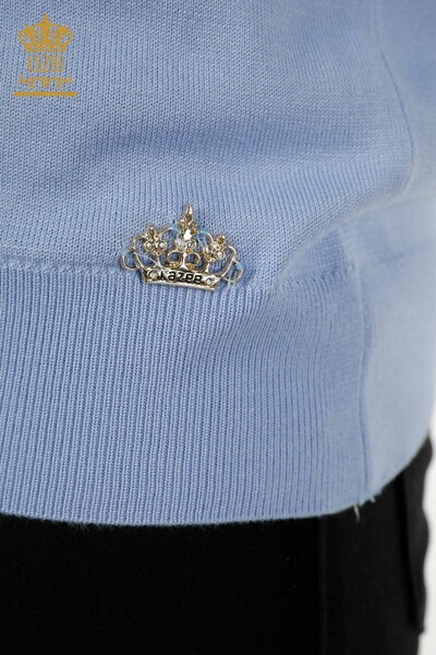En-gros Tricotaj de damă Pulover - De bază - Cu Logo - Albastru - 11052 | KAZEE - Thumbnail