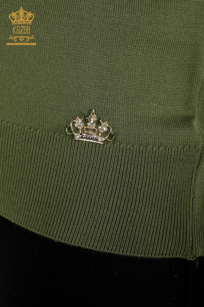 En-gros Tricotaj de damă Pulover - De bază - Cu Logo - Kaki - 11052 | KAZEE - Thumbnail