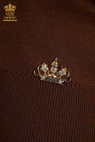 En-gros Tricotaj de damă Pulover - De bază - Cu Logo - Maro - 11052 | KAZEE - Thumbnail