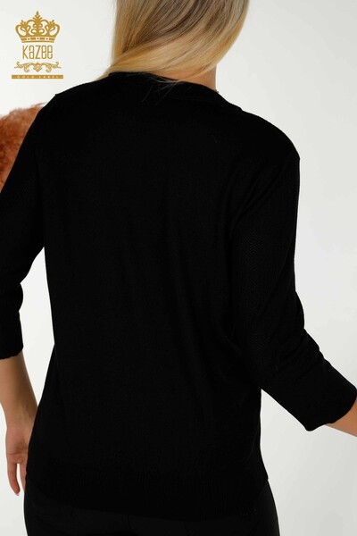 Tricotaj cu ridicata pentru femei Pulover Basic cu Logo Negru - 30258 | KAZEE - Thumbnail
